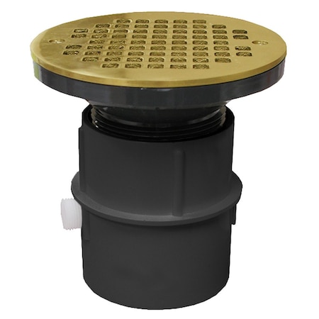 Jones Stephens 3in. PVC Over Pipe Fit Drain Base with 3in. Plastic Spud and 6in. Polished Brass Strainer D53104